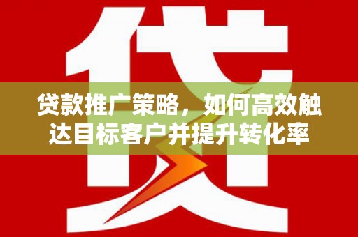 泸西贷款推广策略，如何高效触达目标客户并提升转化率